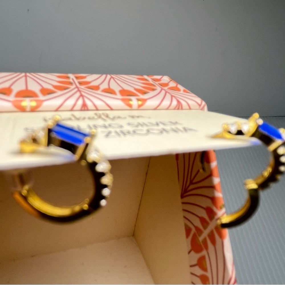 Isabella M. Sterling Silver Gold Plated w/color Blue EmeraldCut Crystal Earrings